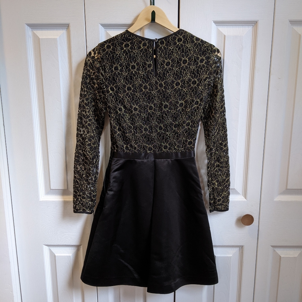Ted Baker London Black and Gold Lace Mini Dress W/ POCKETS - Picture 2 of 7